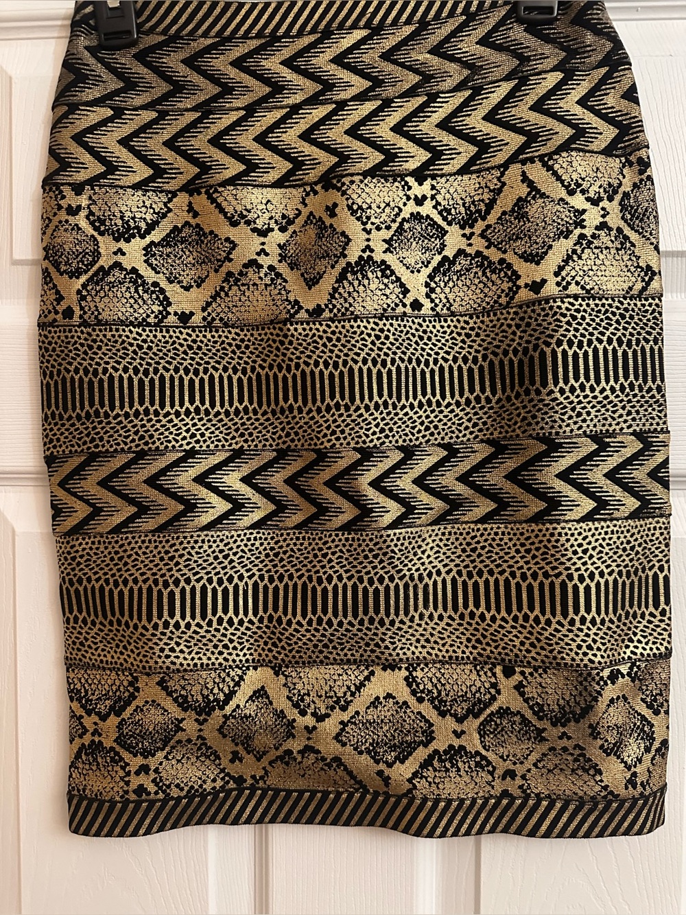 Gold and Black Patterned Pencil Skirt